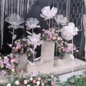 White Tablecloth With Silver Table Runner