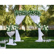 Charcoal Organza Table Runner On Gold Tablecloth