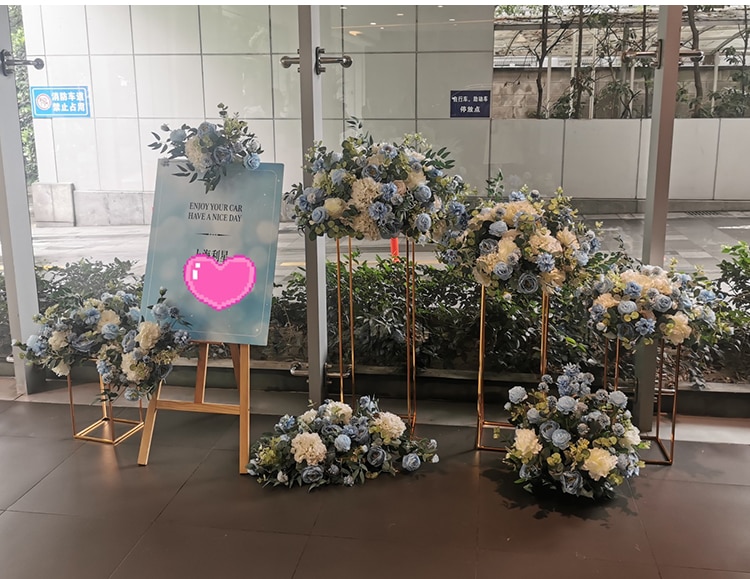 dried yellow and blue flower arrangements