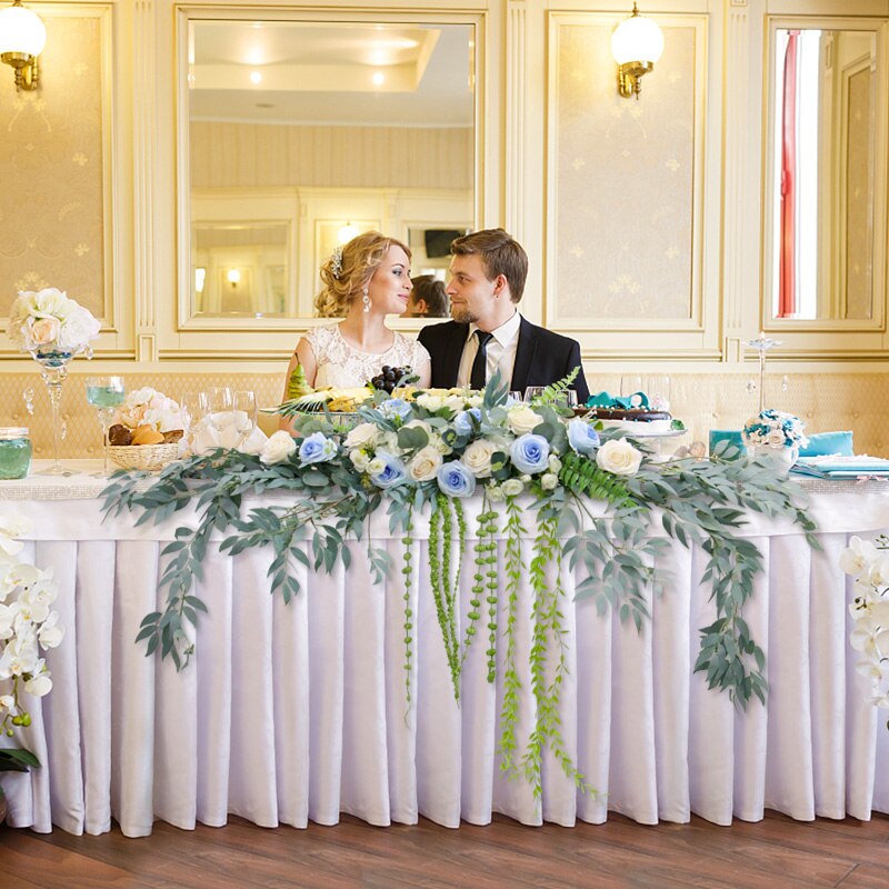 cream and duck egg table runner