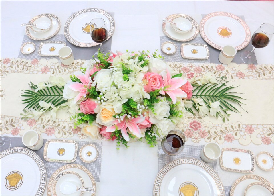 ivory and black geometric table runner