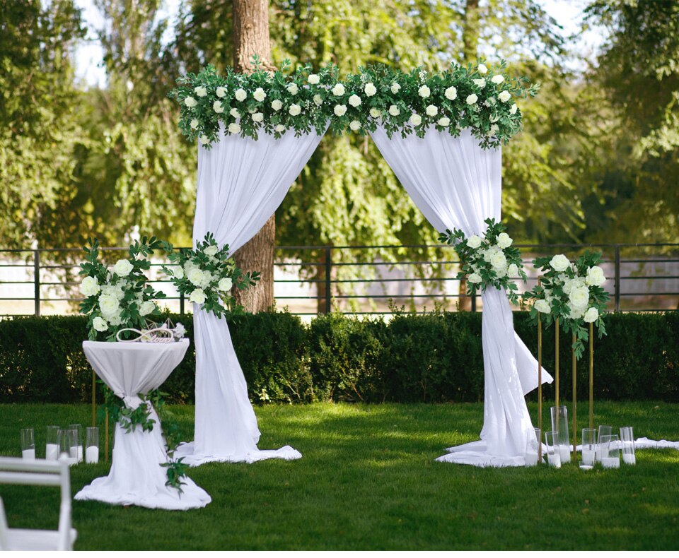 charcoal organza table runner on gold tablecloth