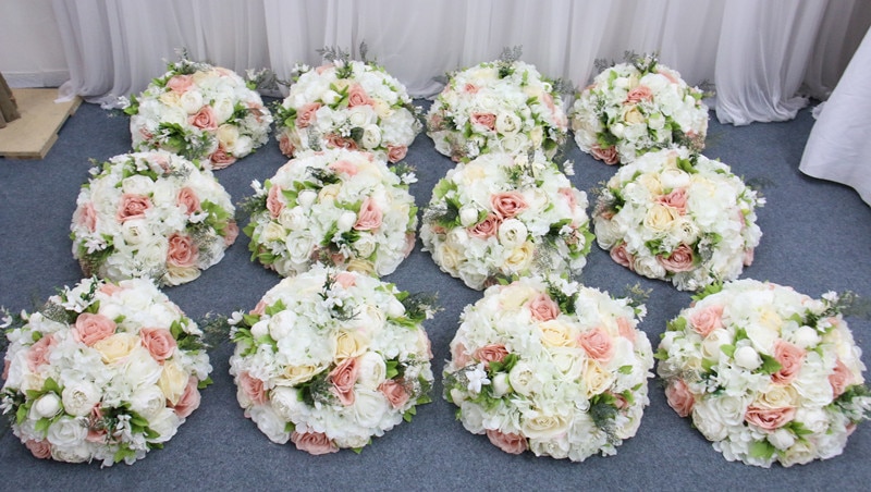 flower arrangement with dogwood and palm frond1