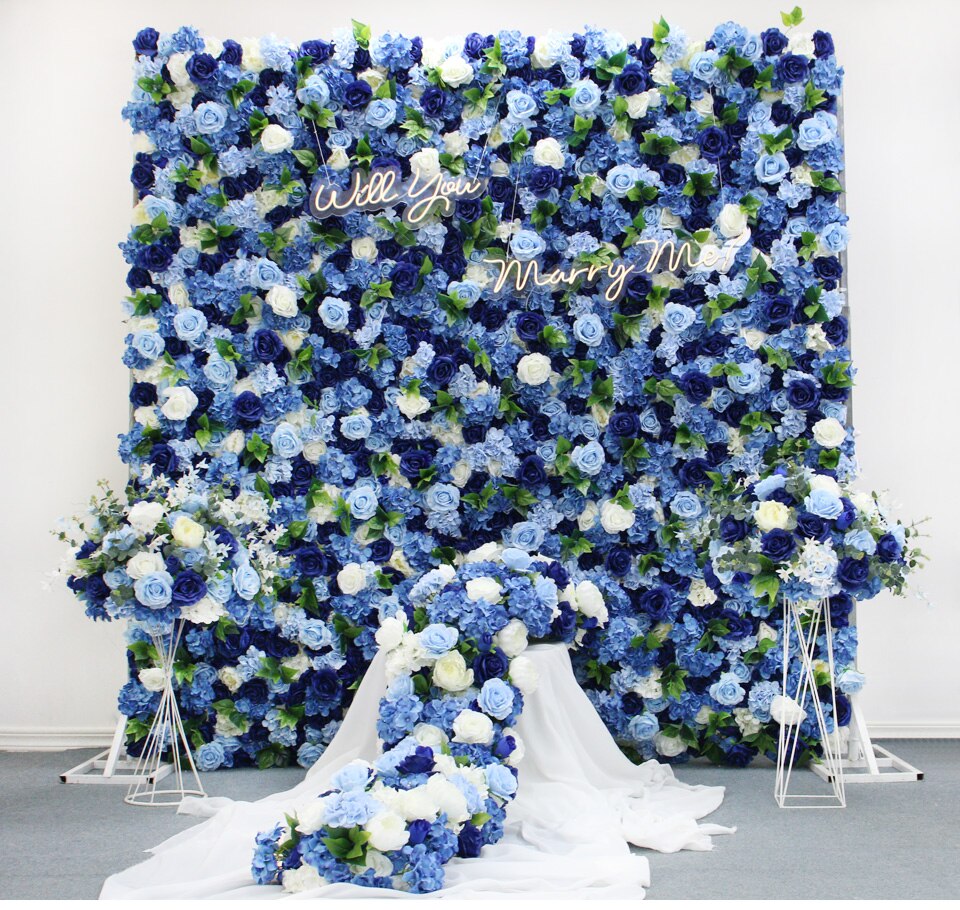 white and blue wedding decorations