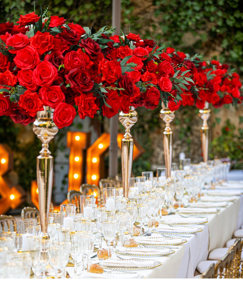 artificial french blue and blush flowers