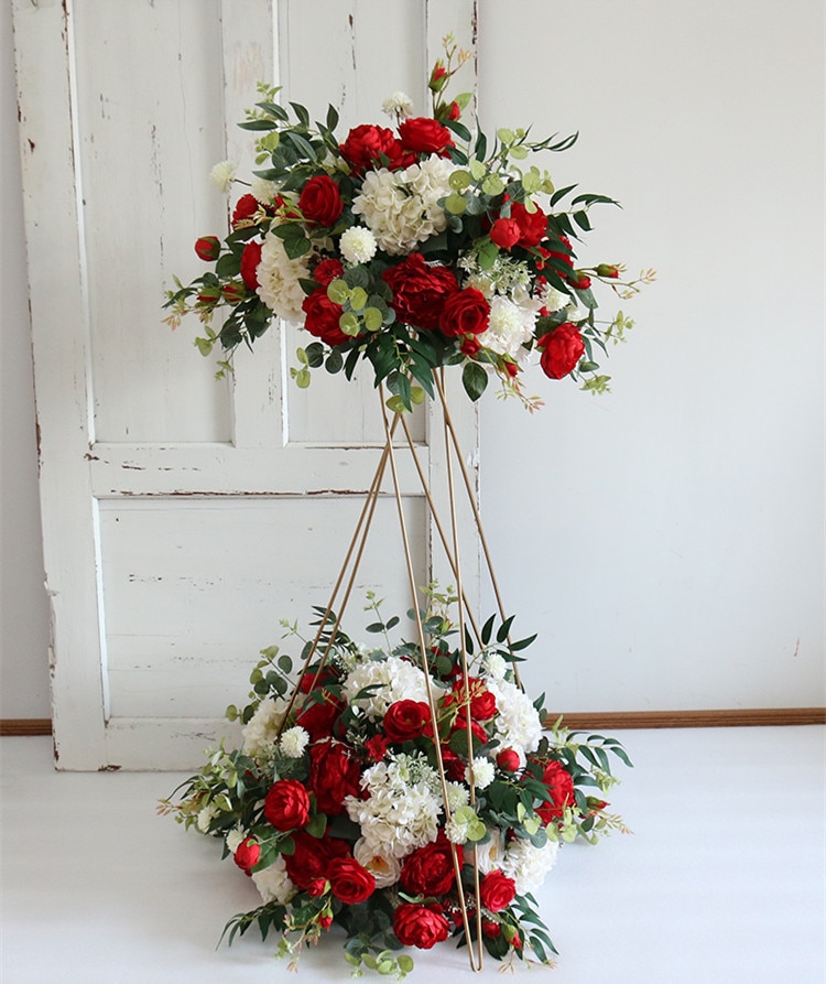 pink and red indoor wedding arch10